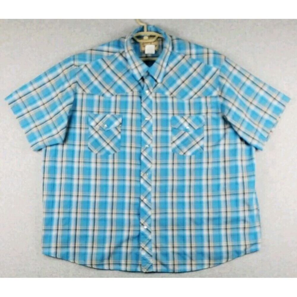 Vintage Wrangler Mens Long Sleeve Pearl Snap Shirt 3XL Blue Plaid